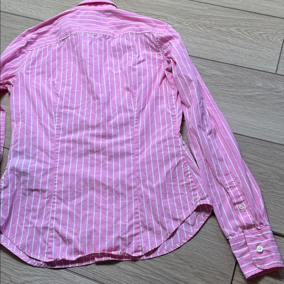 Ralph Lauren Black Label Pink White Stripe Button Down Shirt Preppy Logo Sz 2 - Picture 9 of 10